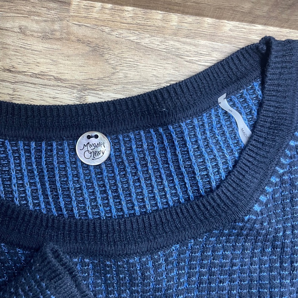 Margaret O'Leary Womens Blue Waffle Knit Cotton Crewneck Thumbhole Sweater Small - Picture 4 of 7